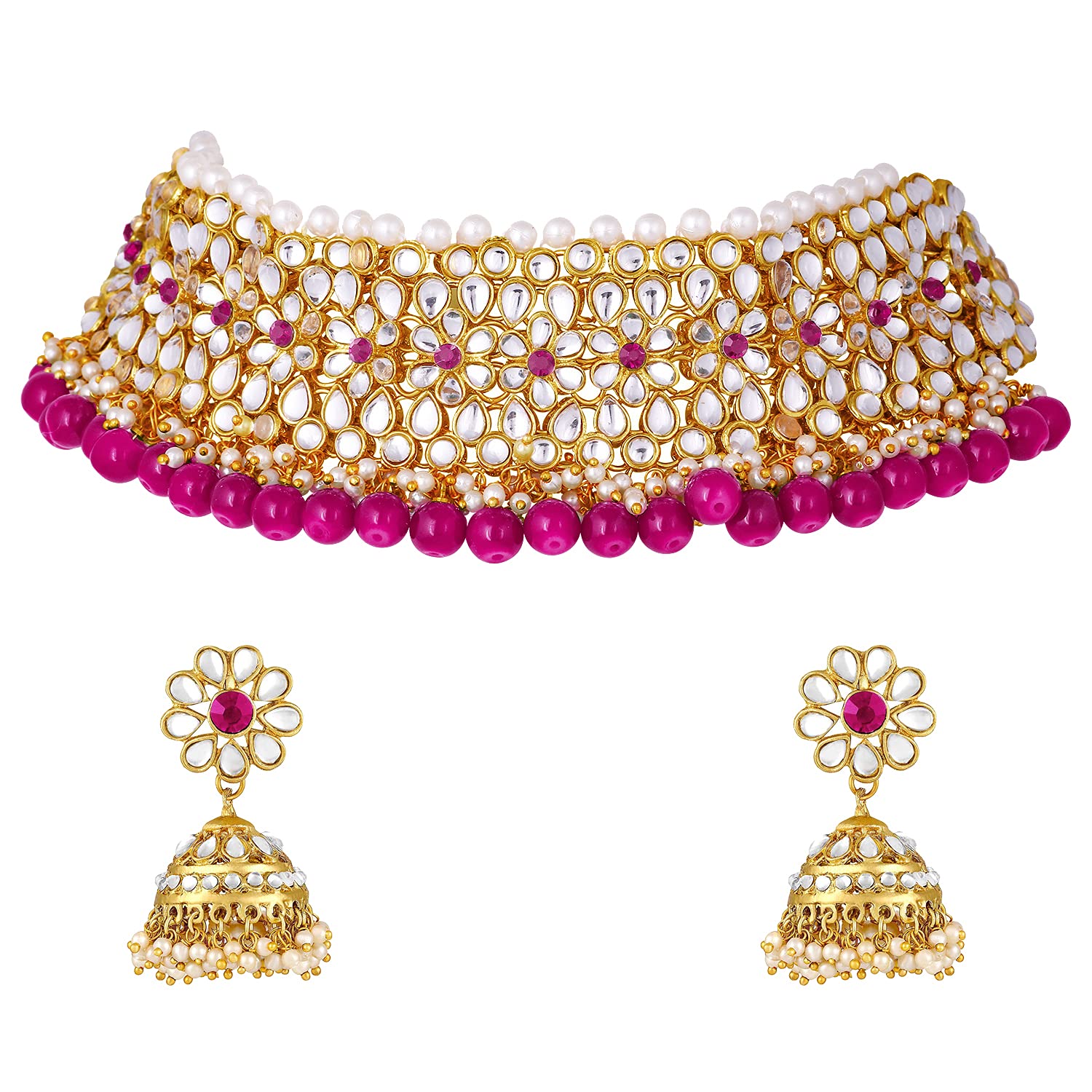 Aheli Indian Traditional Wedding Wear Kundan Pearl Choker Necklace & Jhumki Earrings Ethnic Bollywood Bharatanatyam jewellery set Gift for Women