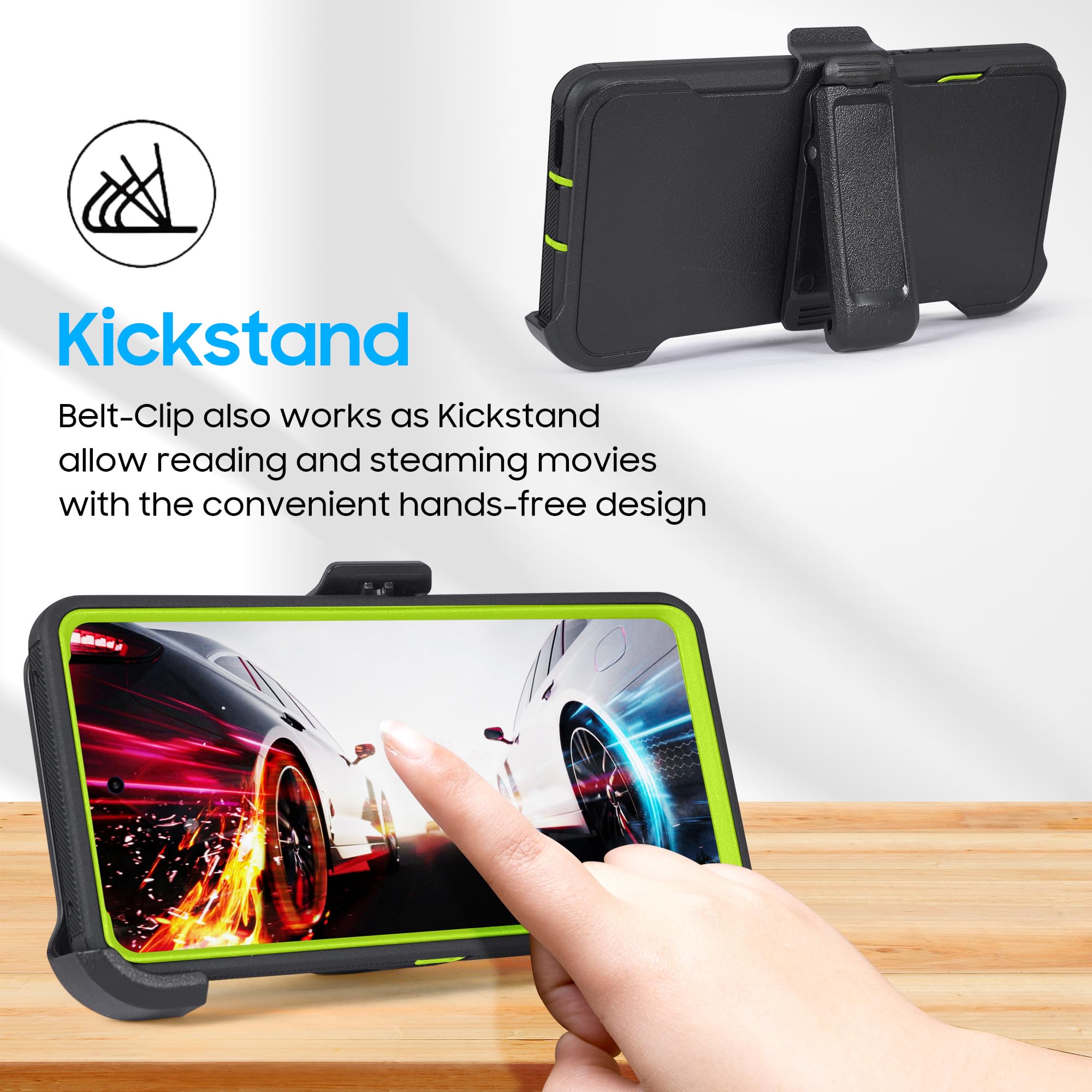 Custodia compatibile con Samsung Galaxy S26 Plus con protezione dello schermo integrata, fondina con clip per cintura, resistente agli urti, copertura robusta color lime mimetico