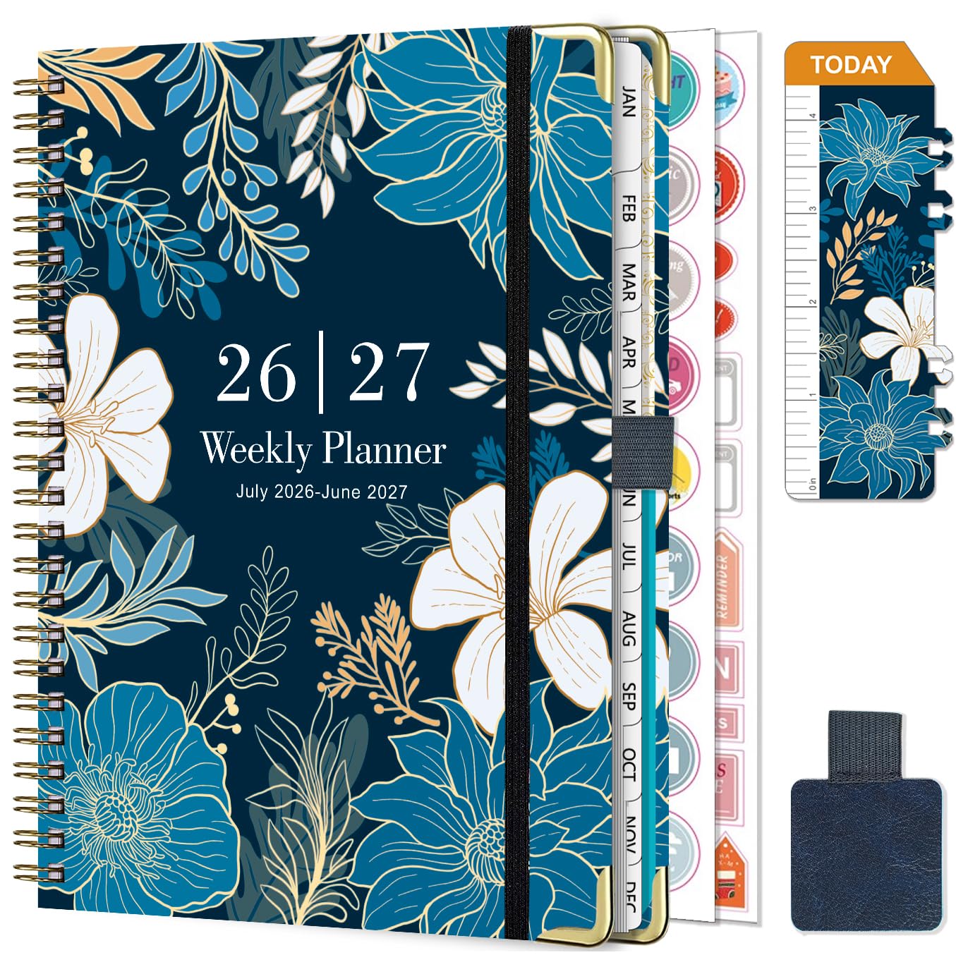 NEYSA Diary 2026 2027 Week to View - A5 Academic Diary July 2026 - June 2027 (12 Months) Planner with Self-adhesive pen loop, Ruler Bookmark & Stickers