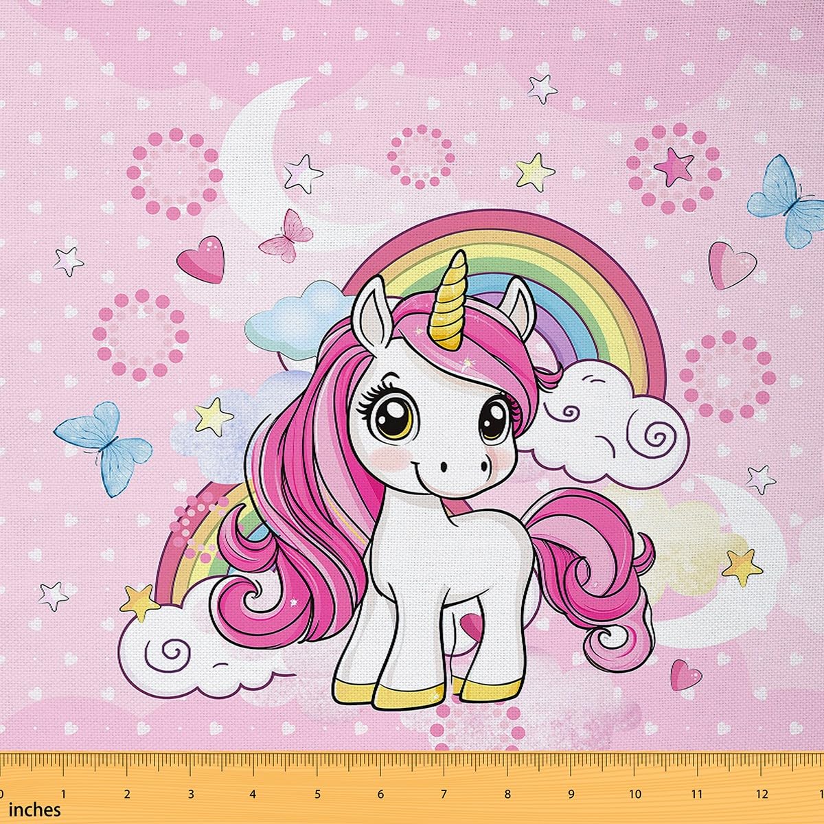 Homemissing Cartoon Unicorn Fabric 2 Yards (L184*W150cm) Cute Rainbow Unicorn Upholstery Fabric for Kids Boy Girl Animals Print Decorations — image 1