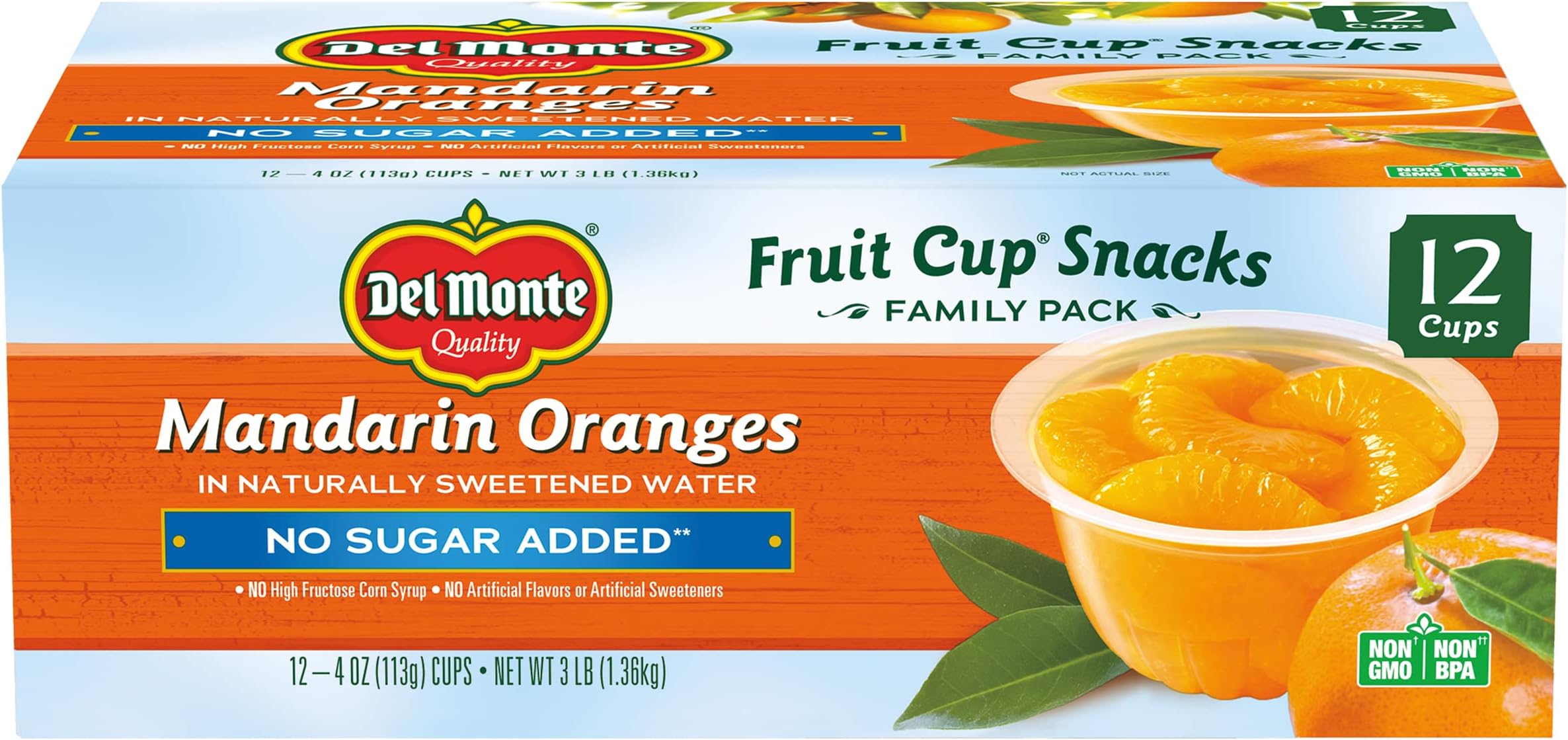 Mandarin Oranges FRUIT CUP Snacks in Naturally Sweetened Water, No Sugar Added, 12 Pack, 4 oz
