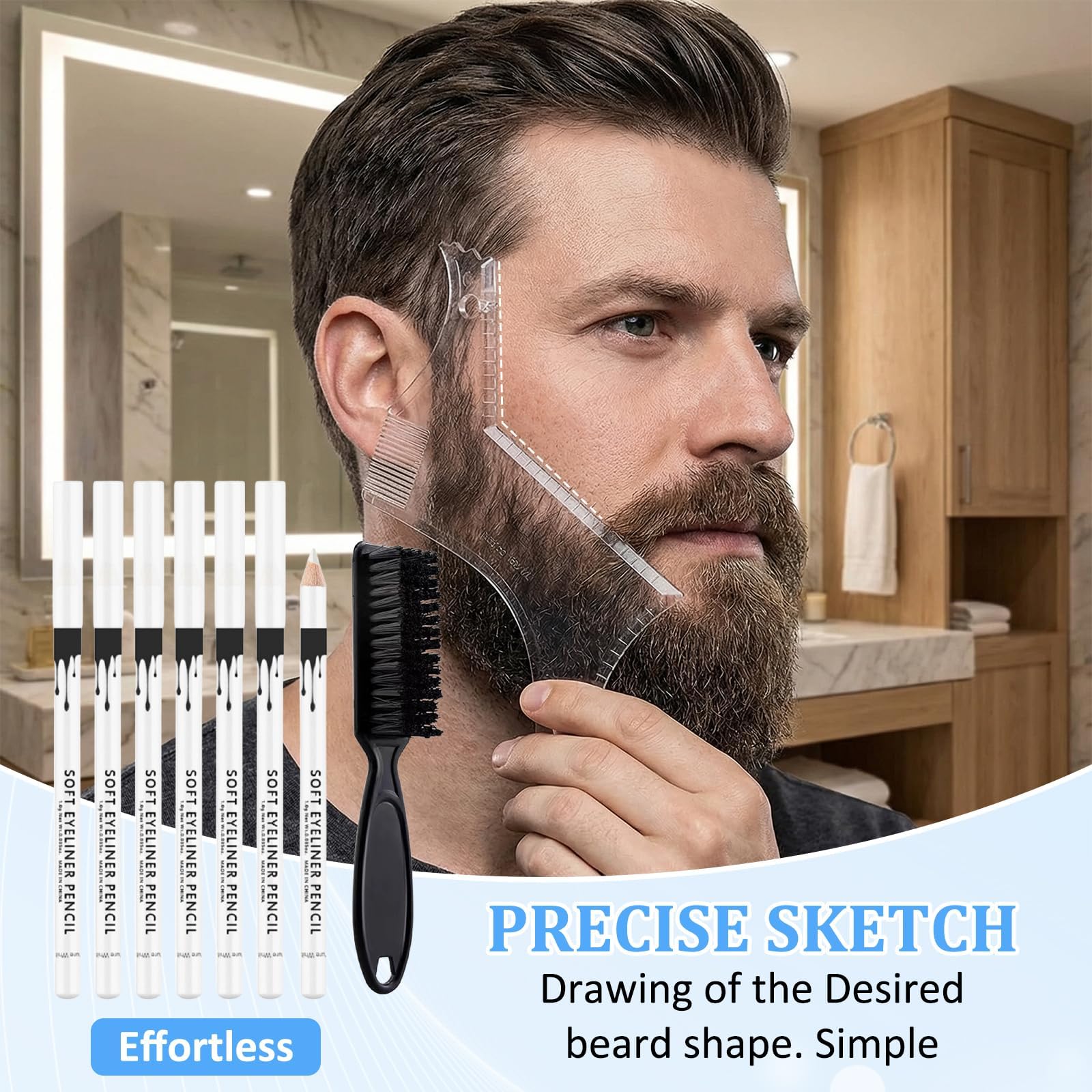 12 Matita Bianco Barber, Compreso 1 Modello Barba, 1 Temperamatite e 1 Spazzola, Matita Barbiere Bianco per Disegnare Il Contorno Dei Capelli E Modellare La Barba