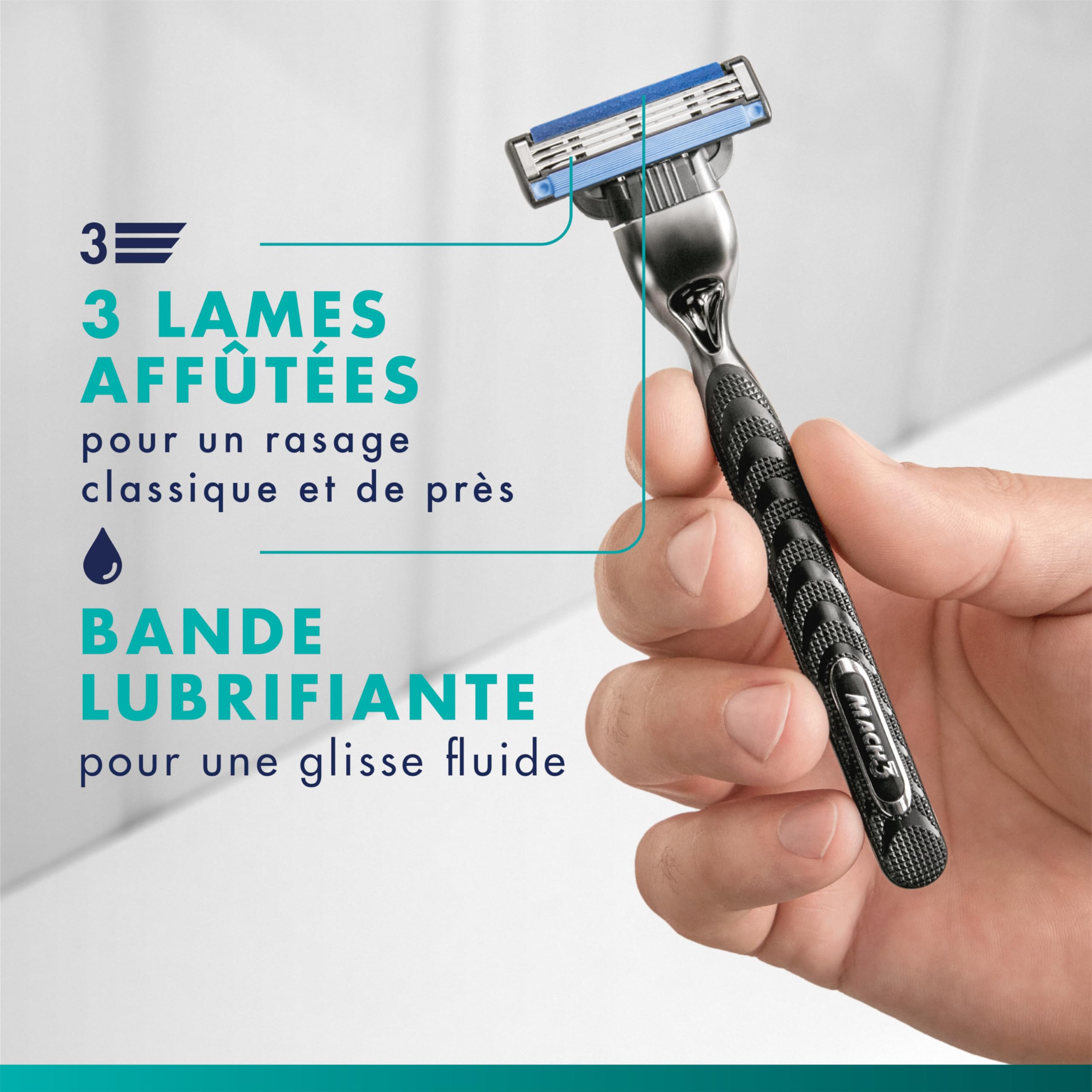 Gillette Mach3 Recharges De Lames De Rasoir pour Homme, Rasoirs À 3 Lames 15 Recharges De Lames, Lames Plus Résistantes Que L’Acier