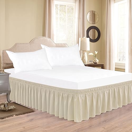 Miniatura 3 de Biscaynebay Faldas de cama envolventes con cinturones ajustables para camas Queen de 15 pulgadas de caída, volantes elásticos de arena para polvo,