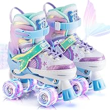 NEMONE Roller Skates for Girls Children 4 Sizes Adjustable Blue Purple Roller Skates for Children Indoor Outdoor Girls Children