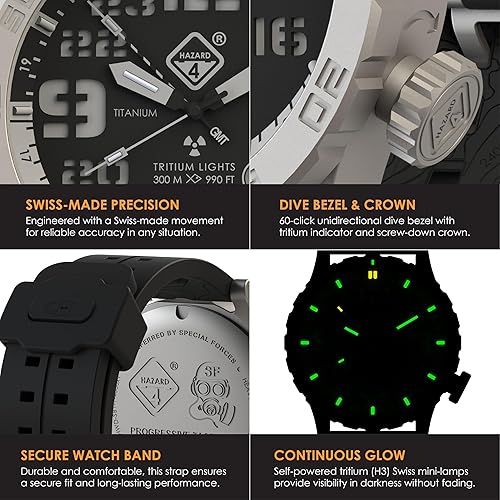 Vista 5 de HAZARD 4 Heavy Water Diver™ : Titanium Tritium Dive-Watch BlackTie Blanco