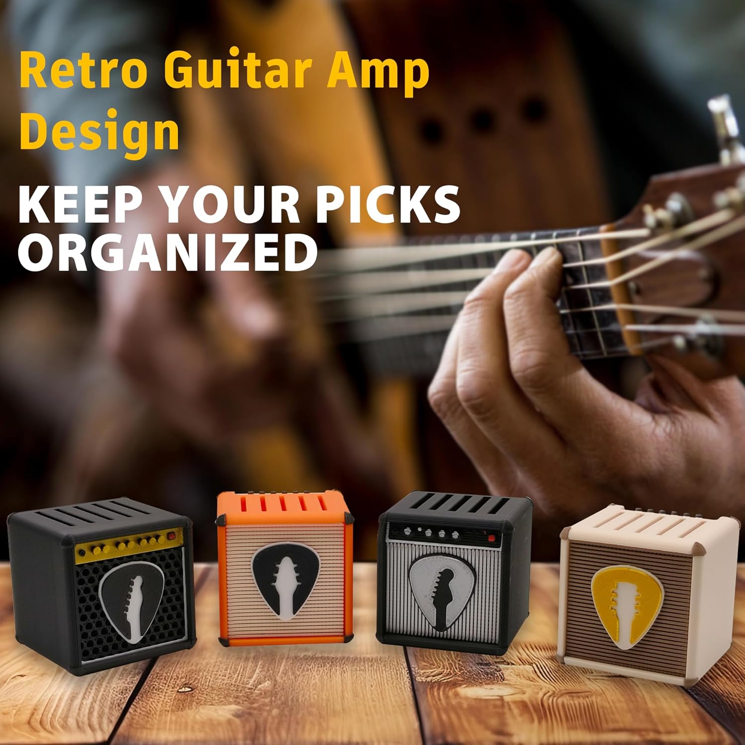 Guitar Pick Display Holder Unique Retro Guitar Amp Model Guitar Picks Holder Pick Organizer & Display Case Gift for Music Enthusiasts and Guitar Players, 4-Color Set