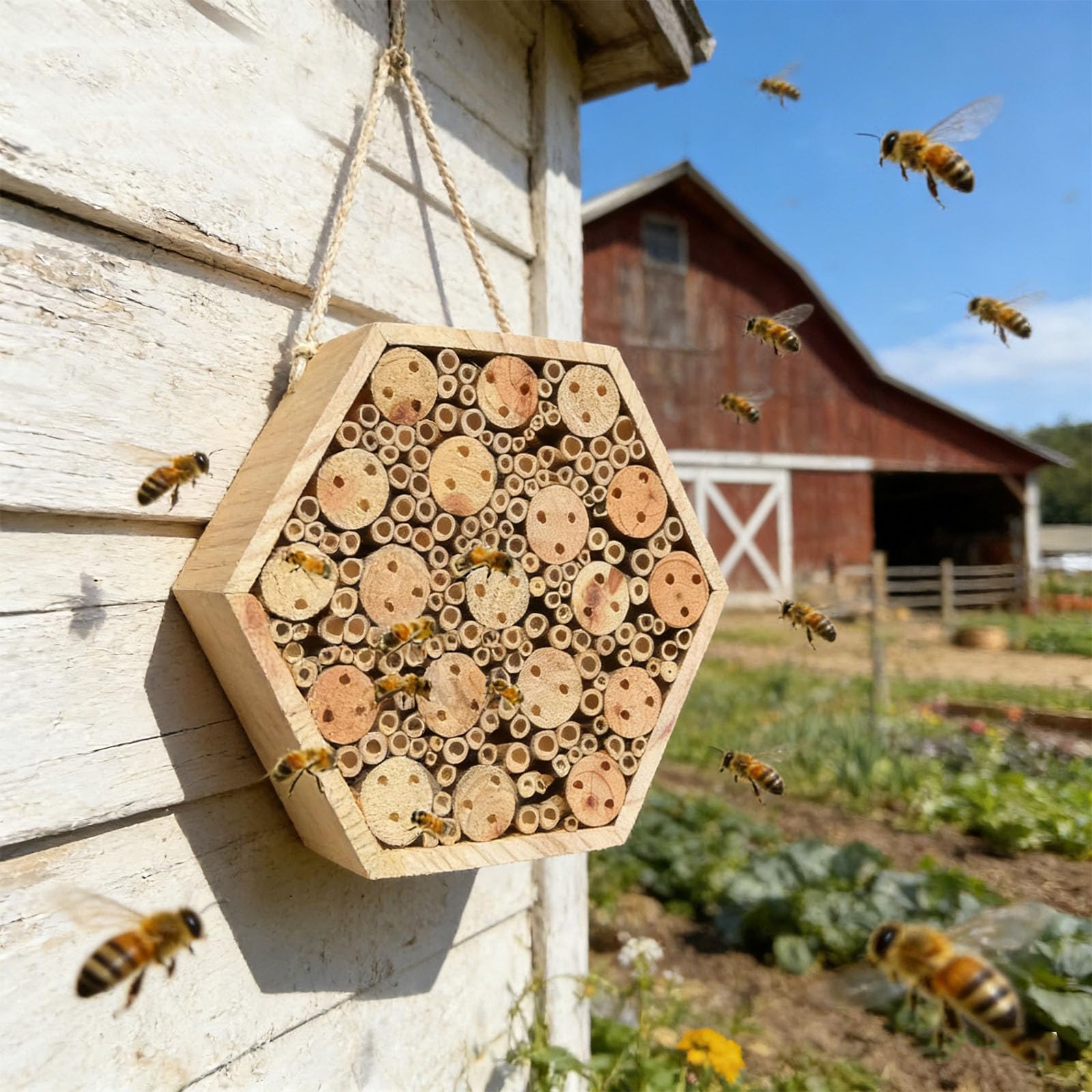 Hotel in Legno con camere nidificazione per impollinatori da Giardino, Regalo per Forniture per Apicoltura