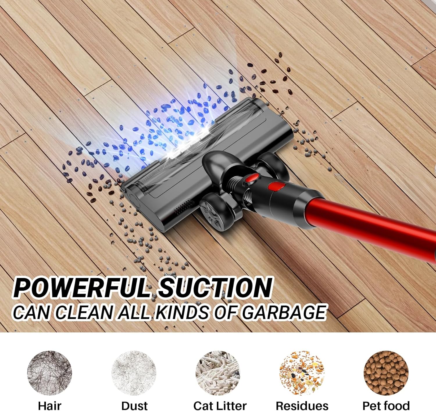 Cordless Vacuum Cleaner for Home, 8-in-1 Lightweight Stick Vacuum with 45Mins Runtime, Powerful Suction, Anti-Tangle, Rechargeable Cordless Vacuum for Hardwood Floor Carpet Pet Hair, N501