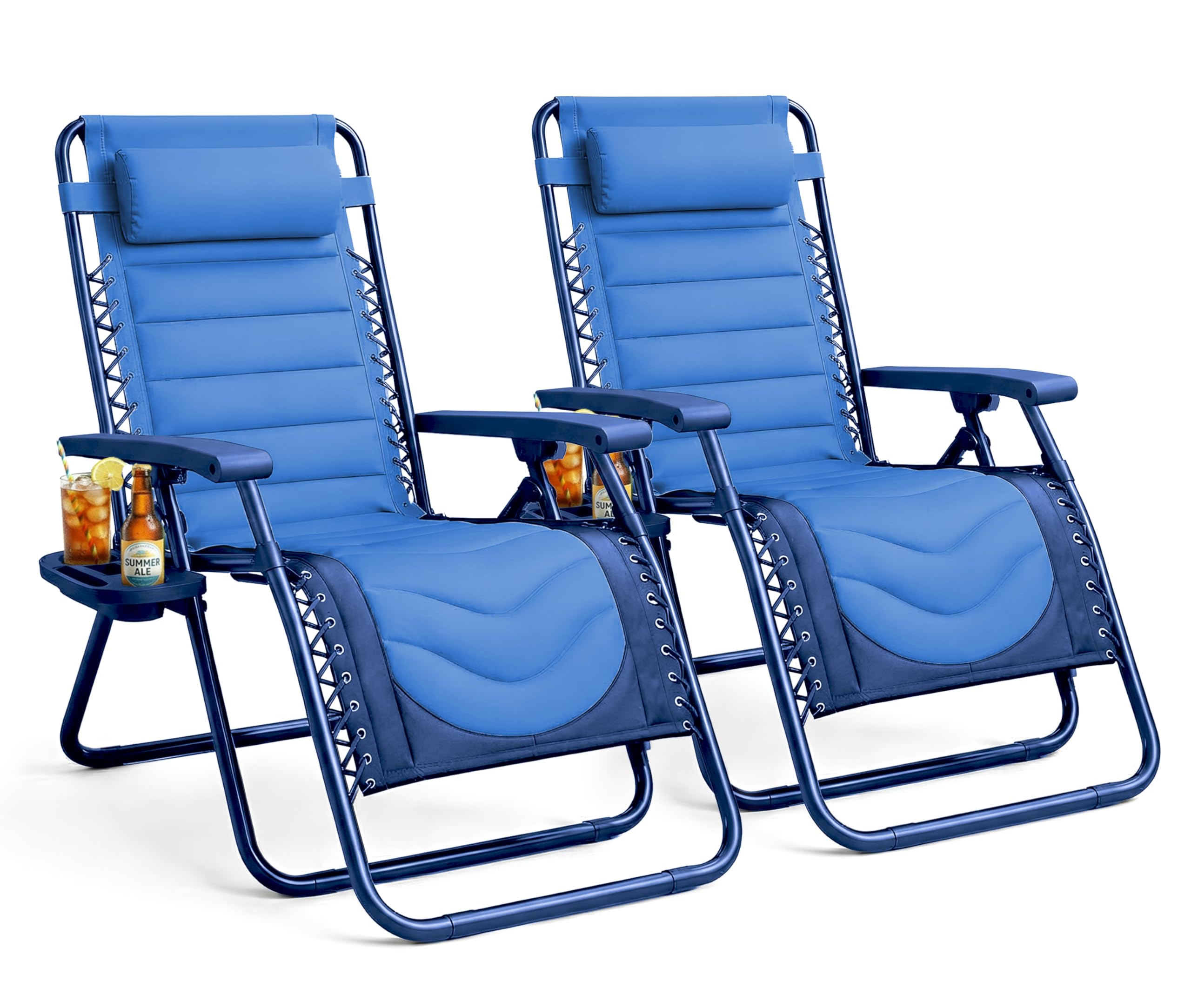 KEPLIN Set of 2 XXL Premium Heavy Duty Padded Two Tone Zero Gravity Chairs - Luxurious Garden Recliners, Adjustable Headrest, Cup & Phone Holder, Foldable, Patio Sun Loungers - 150kg Weight Capacity — view 24