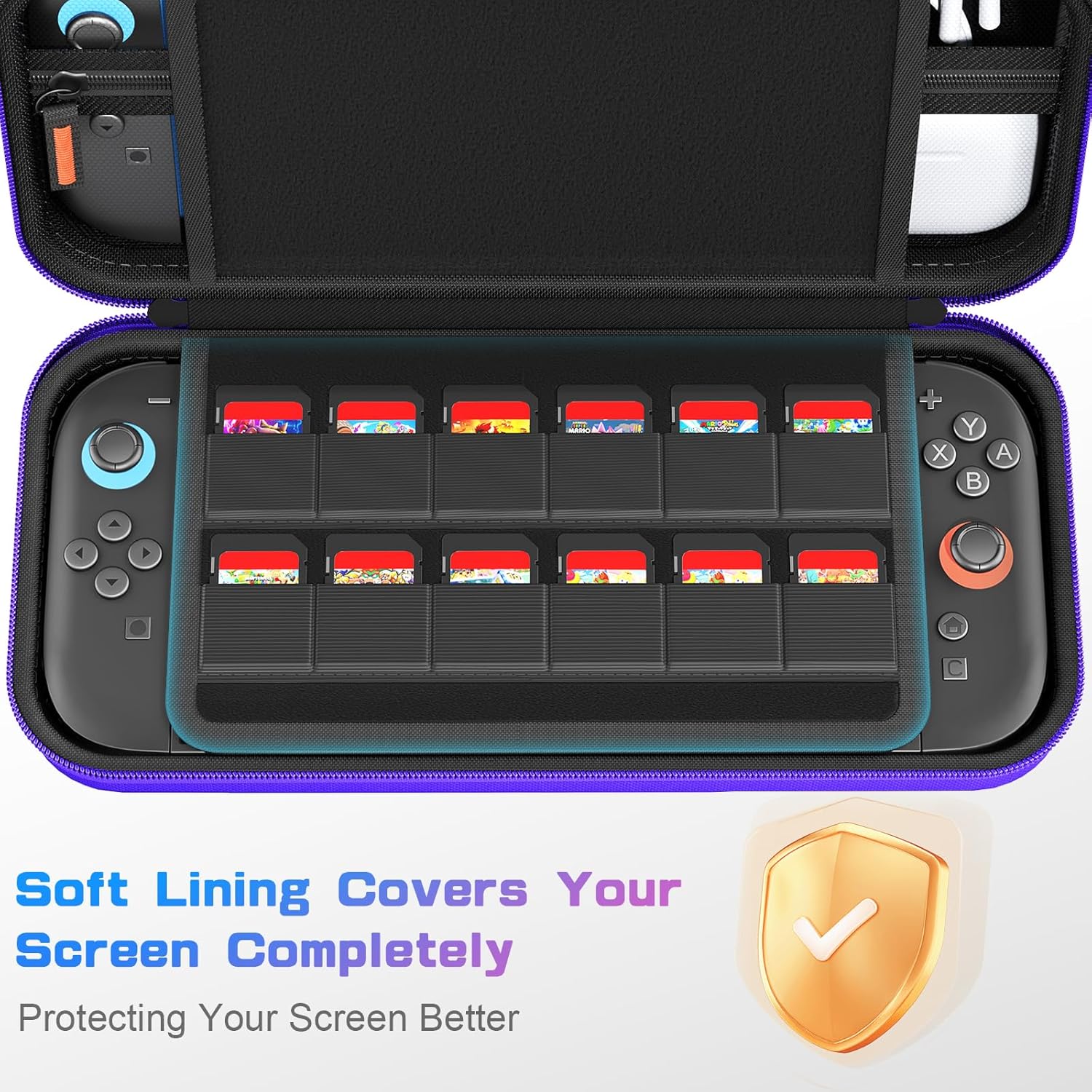 daydayup Switch Carrying Case Compatible with Nintendo Switch 2, with 24 Games Cartridges Protective Hard Shell Travel Carrying Pouch DS Case Purple