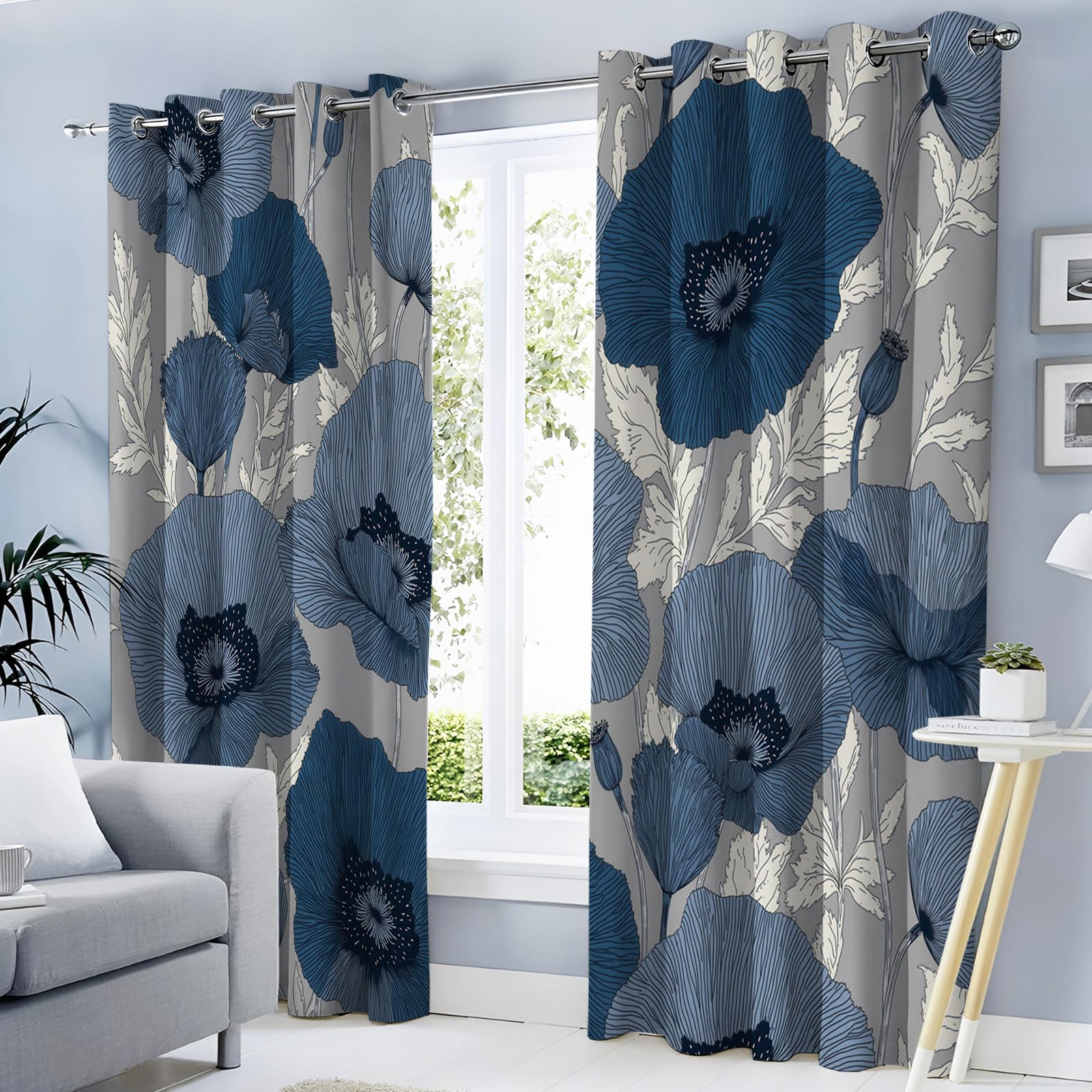 Rideau à oeillets coquelicot bleu 140x225 cm gris clair lot de 2