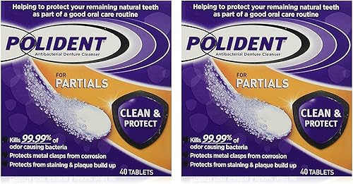 Polident Partials, Limpiador antibacteriano para dentaduras 40 unidades (paquete de 2)