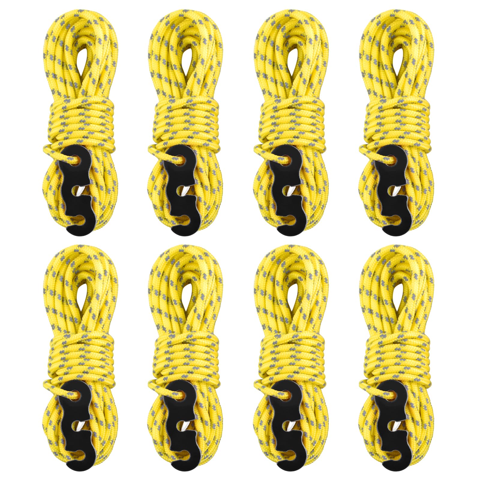 TRIWONDER Liny napinające, paracord, odblaskowy, lina, nylonowa, z napinaczami, do użytku na zewnątrz, na kemping, wędrówki, markiza, namiot, żółty, 8 szt