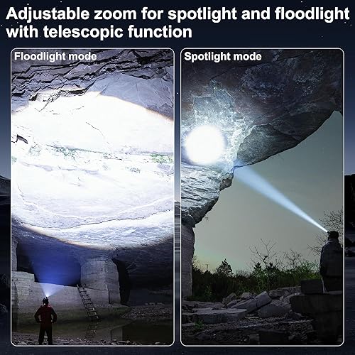 Miniatura 7 de Faro frontal recargable de 1200 lúmenes, 3 modos, ligero, impermeable y con detección de gestos inteligente faros delanteros con zoom ajustable de