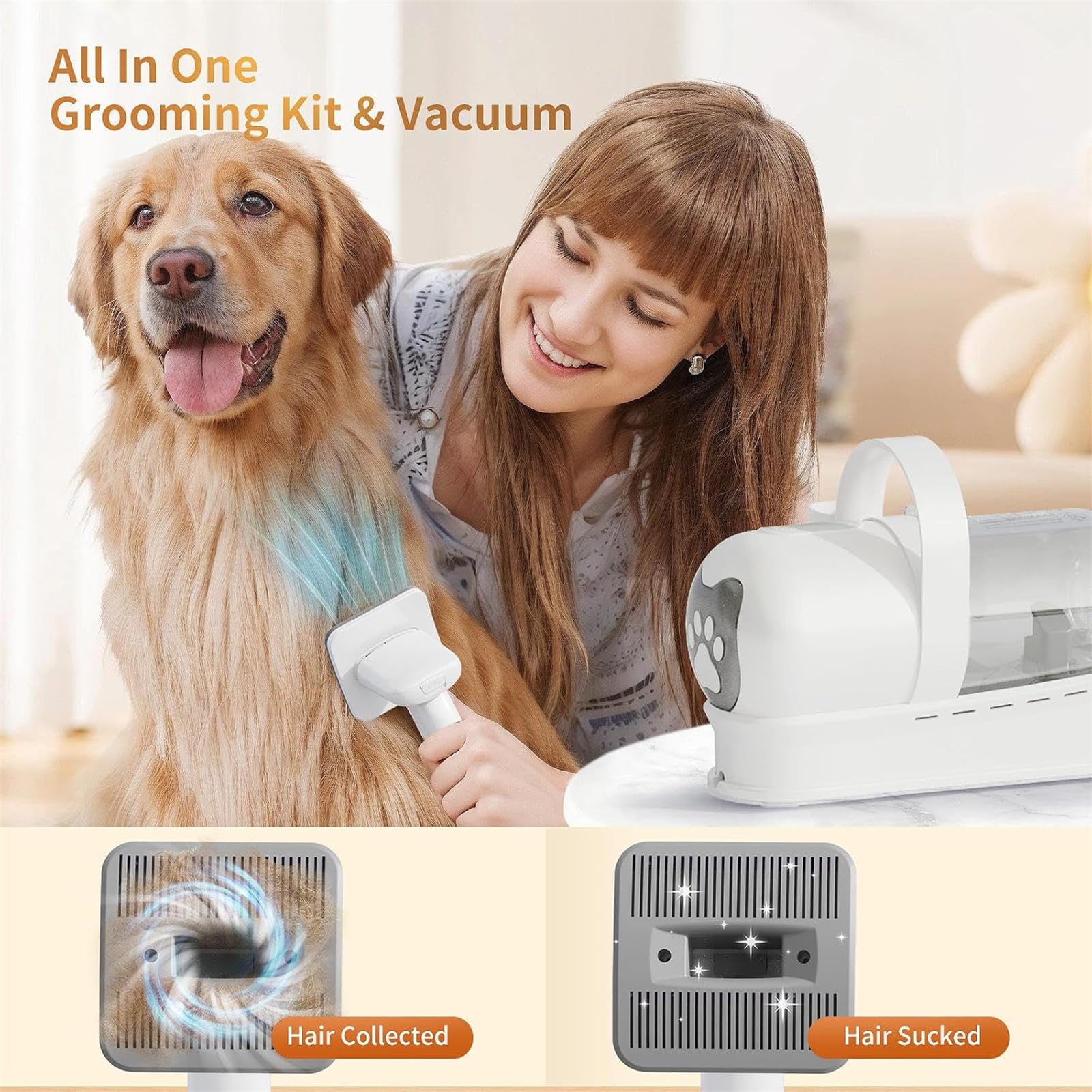 Aspirateur pour chien avec brosse 13000 Pa Super puissance d'aspiration 7 outils de toilettage professionnel avec tondeuse pour tous les animaux à fourrure