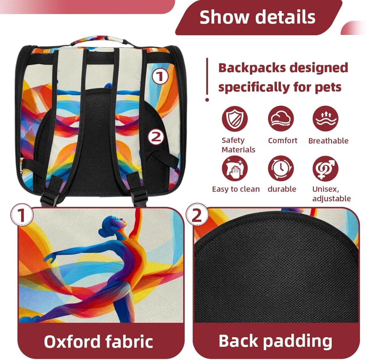 Portable Travel pet Backpack Carrier Hamster Bag Small Dog cat Carrier Breathable Hang Bag, Rhythmic Gymnastics Colorful Background (1)