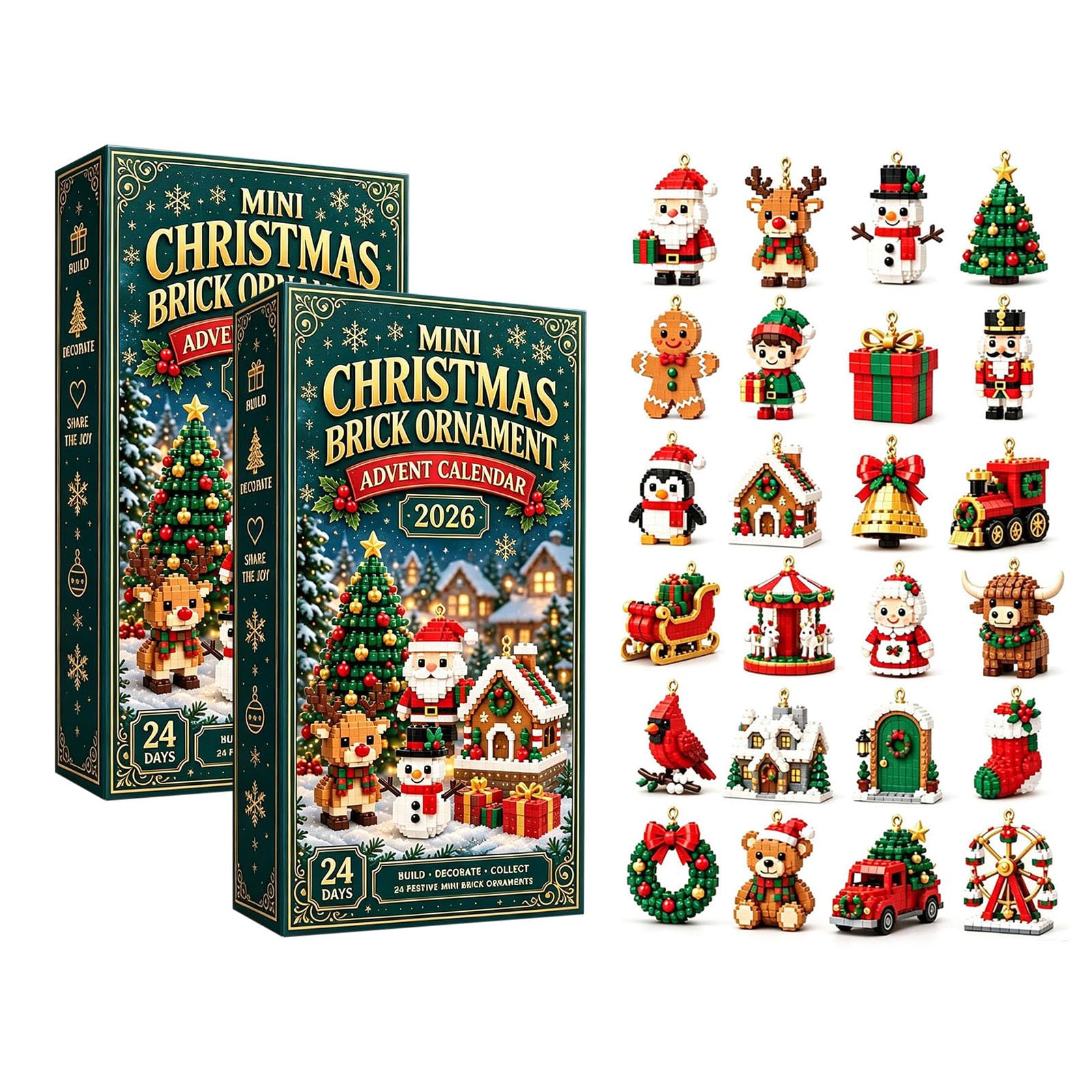 24-Day Mini Calendario de Adviento de Bloques Navideños, Orname