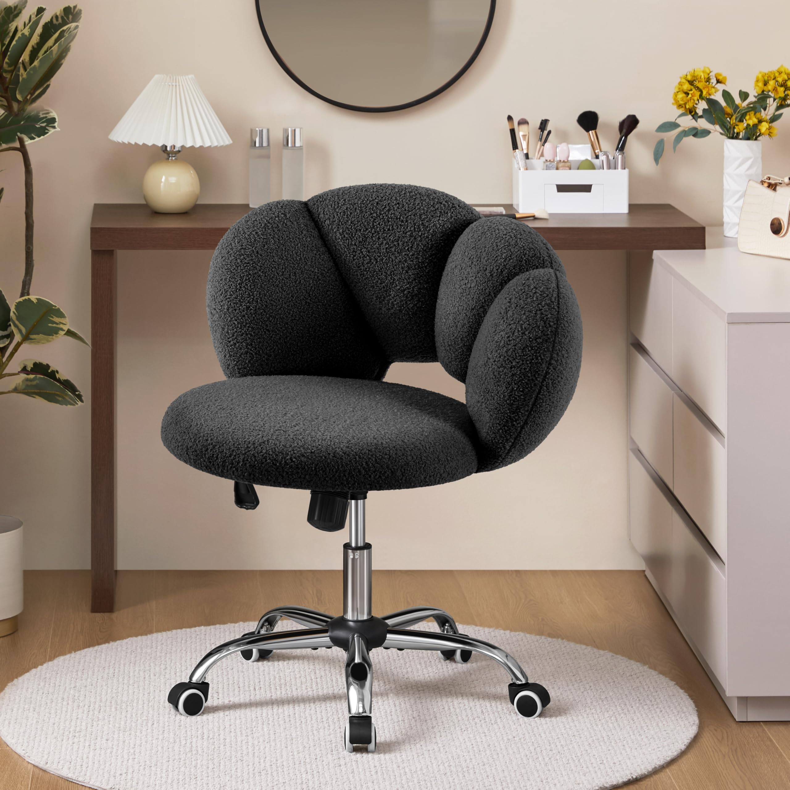 Yaheetech Ergonomiczne krzesło biurowe, w kształcie chmury, nośność 136 kg, regulowana wysokość, do sypialni, biura, salonu, kolor czarny