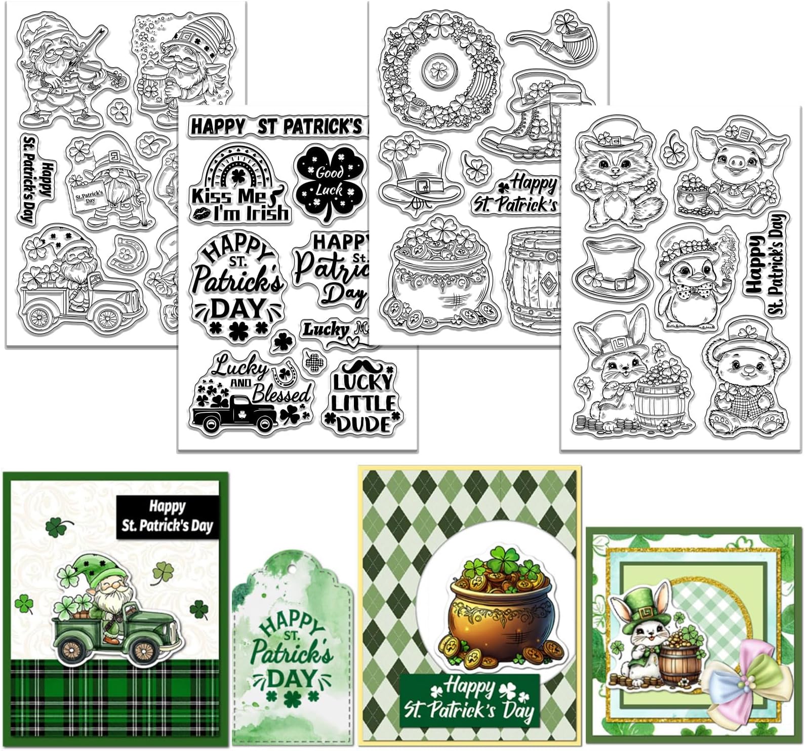 - GLOBLELAND 4 Sheets Saint Patrick's Day Animals Gnomes Clear Stamps Set for Cards Making Four-Leaf Clover Transparent Stamp Silicone Stamps for DIY Scrapbooking Embossing Photo Album Decor