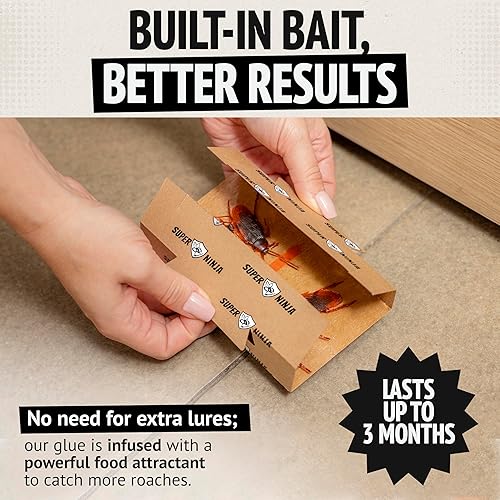 Miniatura 5 de Super Ninja Trampas para cucarachas para interiores  Paquete de 12 unidades, mata cucarachas para control de infestaciones en interiores, segura y