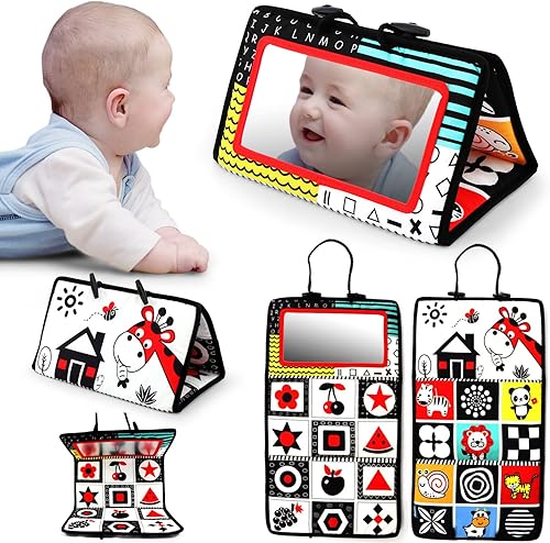 Espejo de piso para bebé juguetes para el tiempo de la barriga juguete de doble contraste para bebés en blanco y negro doble plegable juguetes