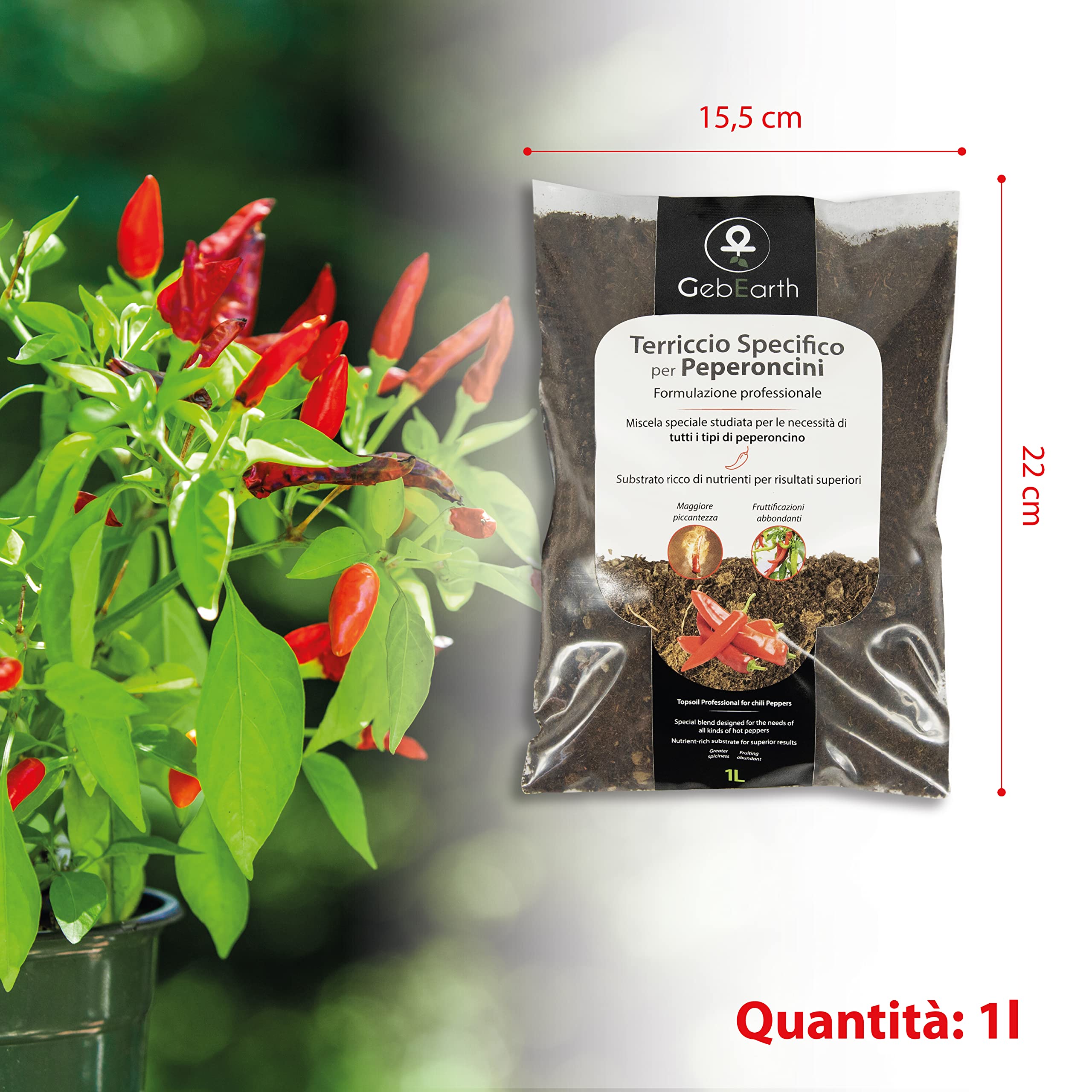 Terriccio Specifico Per Peperoncini GebEarth 5L - Aumenta Resa E Piccantezza, Per Tutte Le Fasi Di Crescita - Foto 5