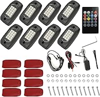 Vista 7 de Luces LED Rock Lights 8 Pods RGB Colorido Underglow Kit de luz de neón para tren de rodaje, IP 68 impermeable, control remoto con soporte