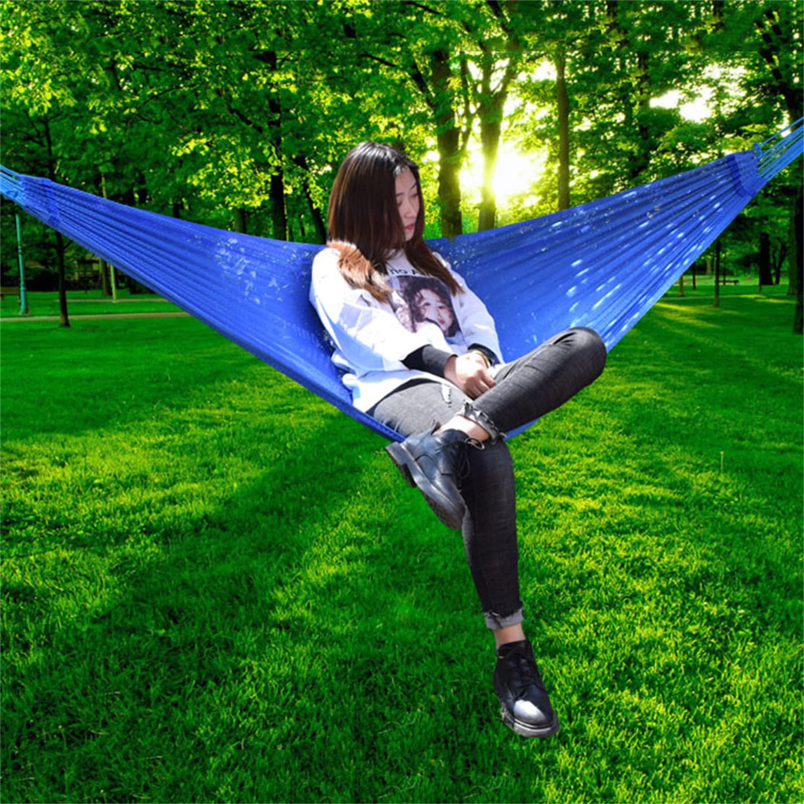Lekki przenośny hamak hamak turystyka kemping outdoor sport na zewnątrz na piesze wycieczki (kolor: Niebieski, rozmiar: 200 x 120 cm)