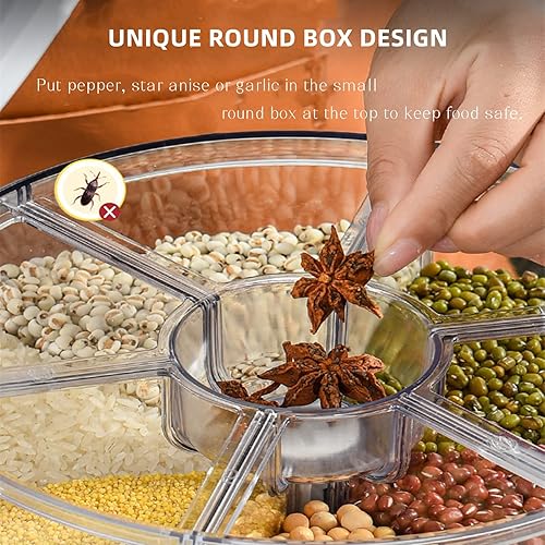 Miniatura 3 de DYRABREST Recipiente de almacenamiento de arroz y granos de 22 libras, dispensador de alimentos giratorio de 360 grados con taza de arroz invisible,