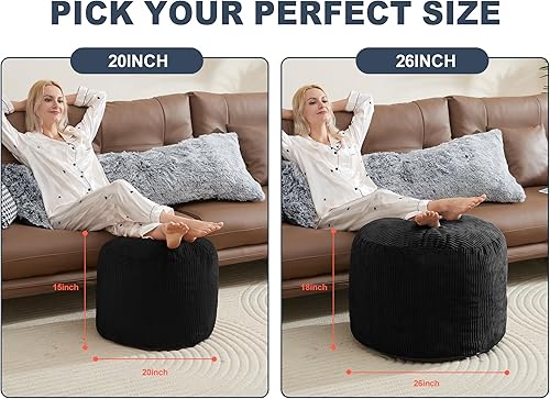 Miniatura 2 de Puf Otomano Reposapiés con Espuma Otomana Pequeña para Sala de Estar Otomanas Puf de Pana 26x18 pulgadas Pufs de Piso Reposapiés para Silla Negros