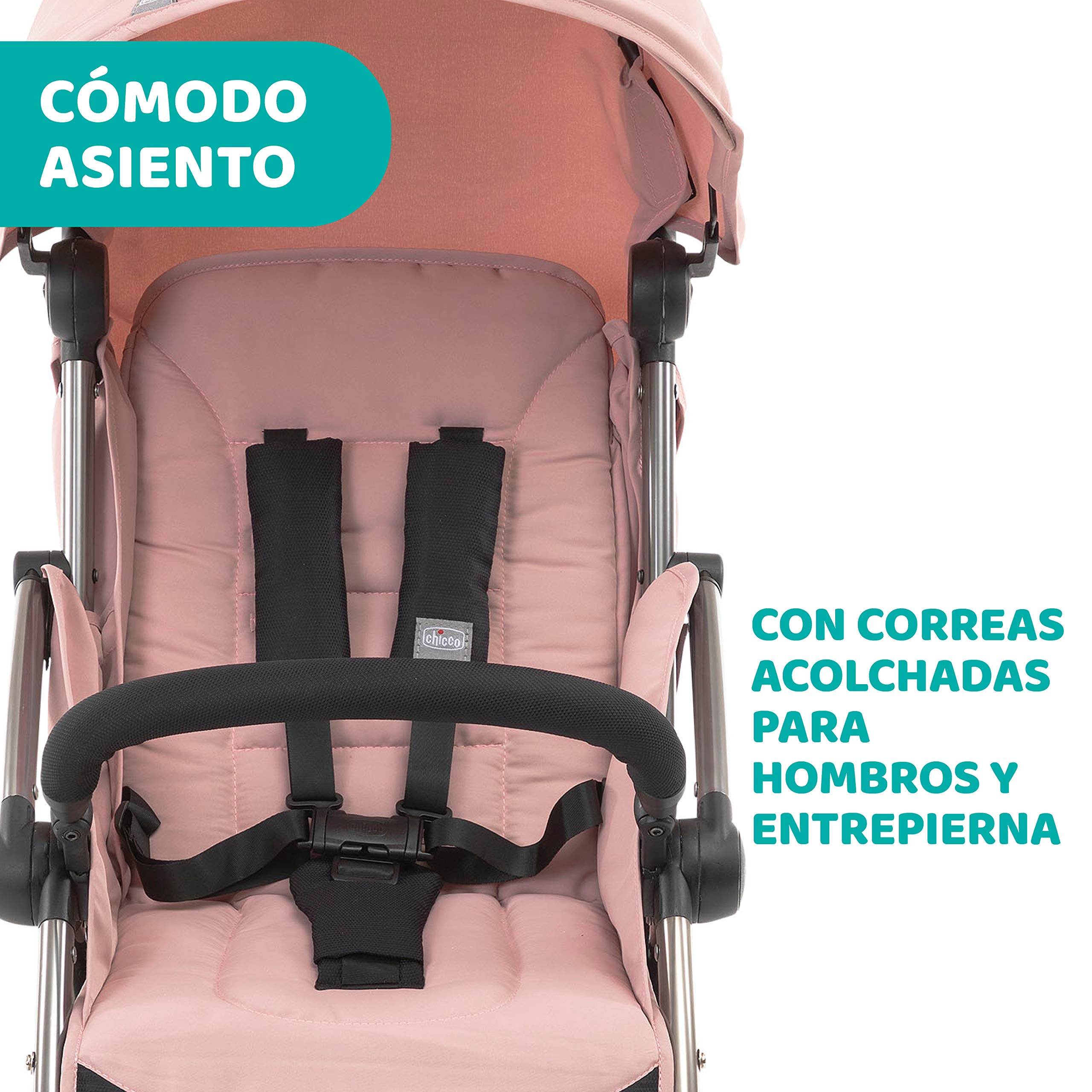 Chicco Silla Paseo Bebé Cheerio, Cochecito 0 Meses a 15 kg Ligero, Compacto, Plegable, Reclinable con Posición para Dormir, Cierre Automático en 1 Movimiento, Capota para Lluvia, Color Rosa