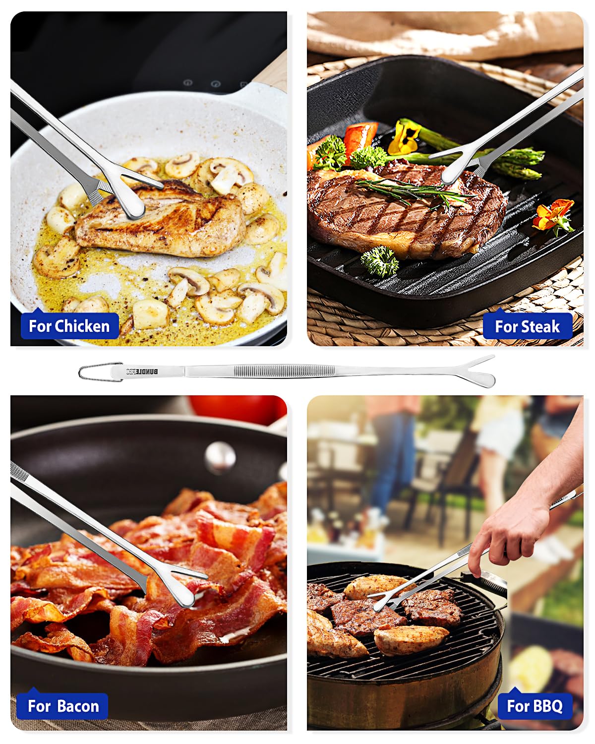 Set 2 Pinze Da Chef 30.5 Cm In Acciaio Inossidabile - Professionali Per Cucina, Barbecue, Carne E Forno - Foto 14