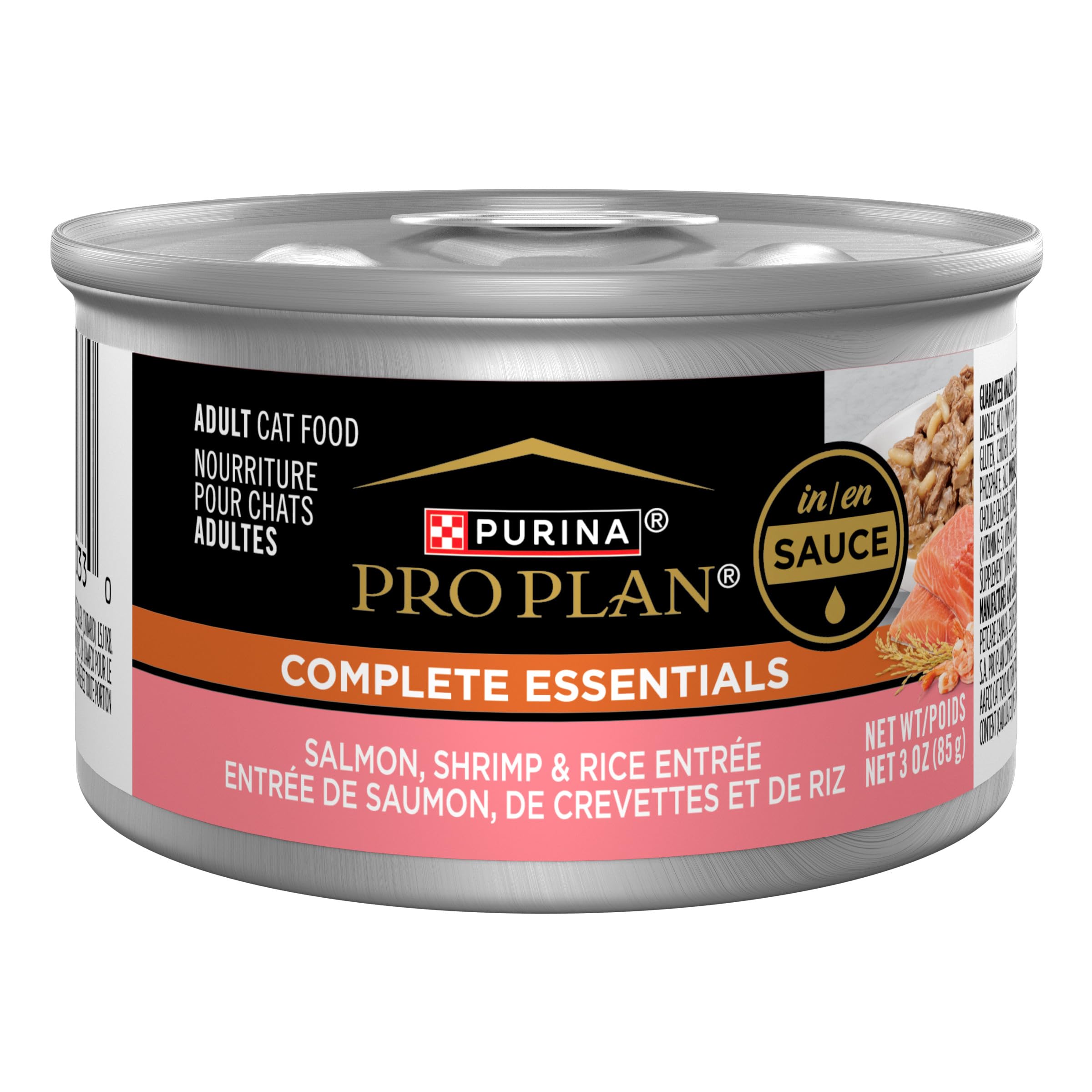 Pate, Gravy Wet Cat Food, COMPLETE ESSENTIALS Salmon, Shrimp & Rice Entree in Sauce - (Pack of 24) 3 oz. Pull-Top Cans