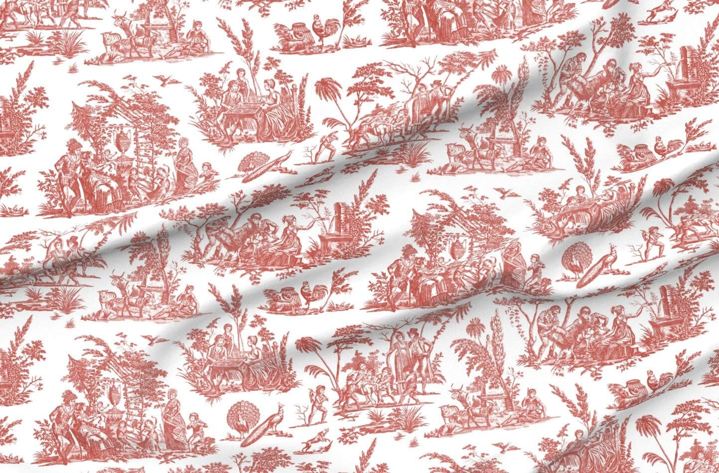 Spoonflower Fabric - Toile Turkey Red White French Romantic Printed on Chiffon Fabric by The Yard - Sewing Fashion Apparel Dresses Home Decor