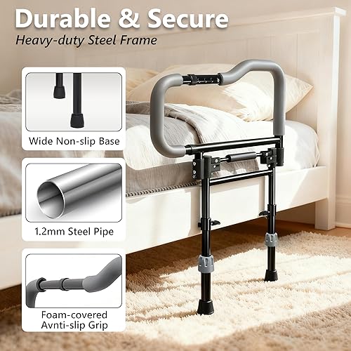Miniatura 3 de Rieles de cama para adultos mayores, barandilla plegable ajustable y asa de asistencia, barra de agarre resistente para personas mayores, mujeres