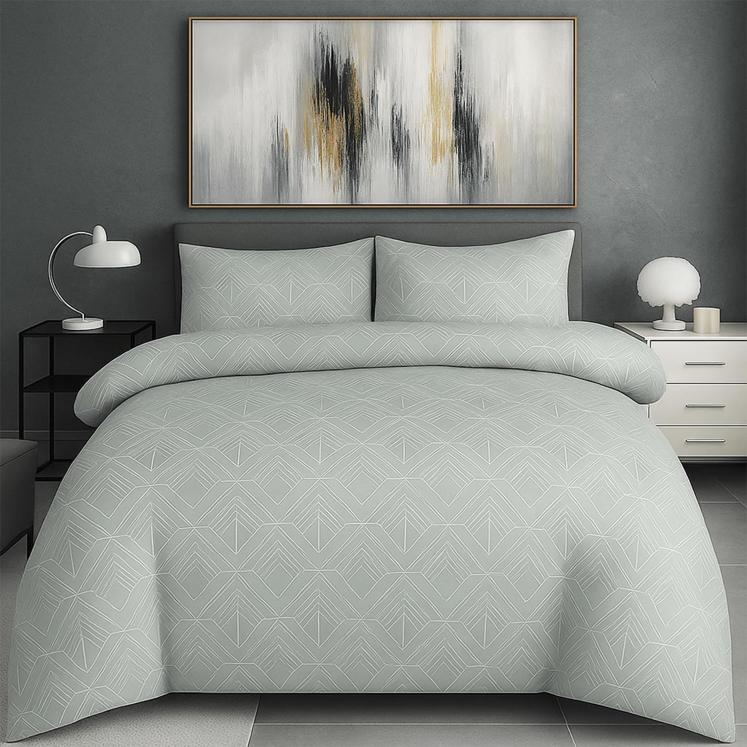 Fit Even - Patchwork Duvet Cover Set - For All-Season, Lightweight Soft Microfibre with Pillow Cases (Silver, Double) โ image 1
