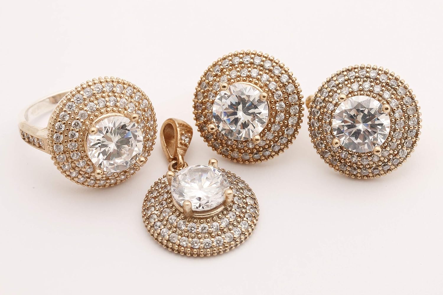 Turkish Handmade Jewelry Small Round Cut Topaz 925 Sterling Silver Jewelry Set Earrings,Pendant and Ring Size Option - Image 5