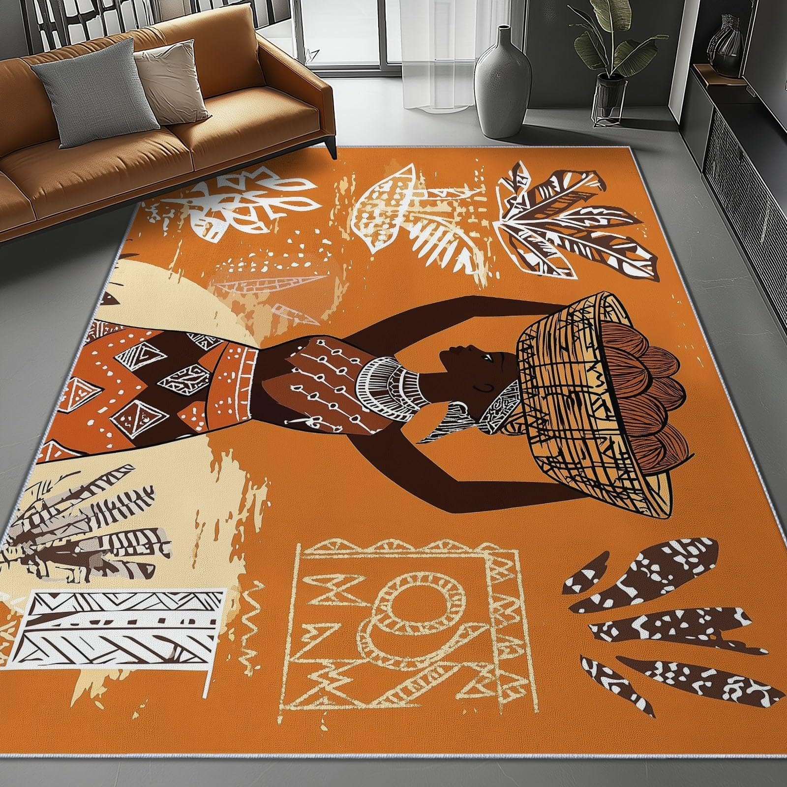 Tapis art africain lavable et antidérapant pour salon moderne 80x150