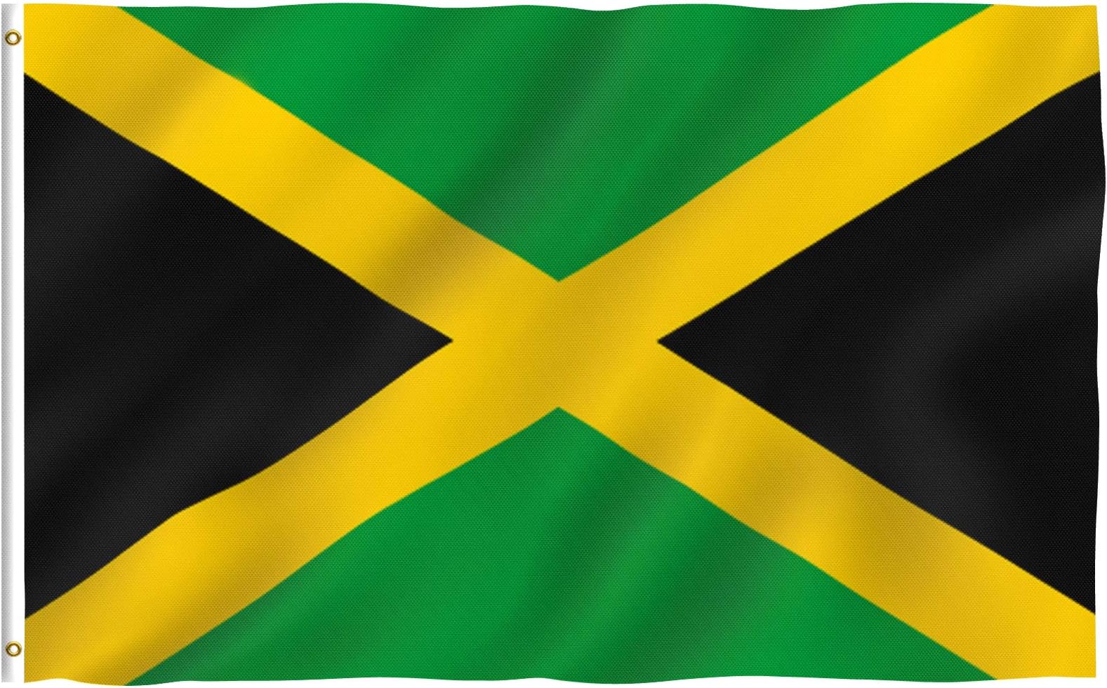 Anley Fly Breeze 3x5 Foot Jamaica Flag - Vivid Color and UV Fade Resistant - Canvas Header and Double Stitched - Jamaican National Flags Polyester with Brass Grommets 3 X 5 Ft