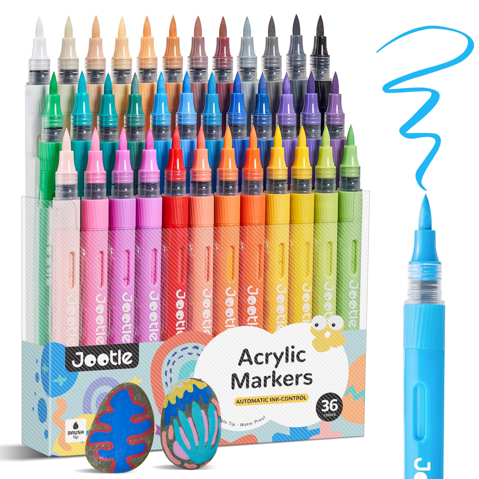 Amazon.com: Jootle 36 Color Acrylic Paint Markers Brush Tip