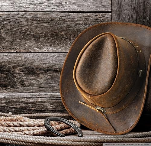Miniatura 7 de Sombrero de vaquero unisex de cuero de estilo australiano, también usado como sombrero de Outback, sombreros australianos vintage occidentales para