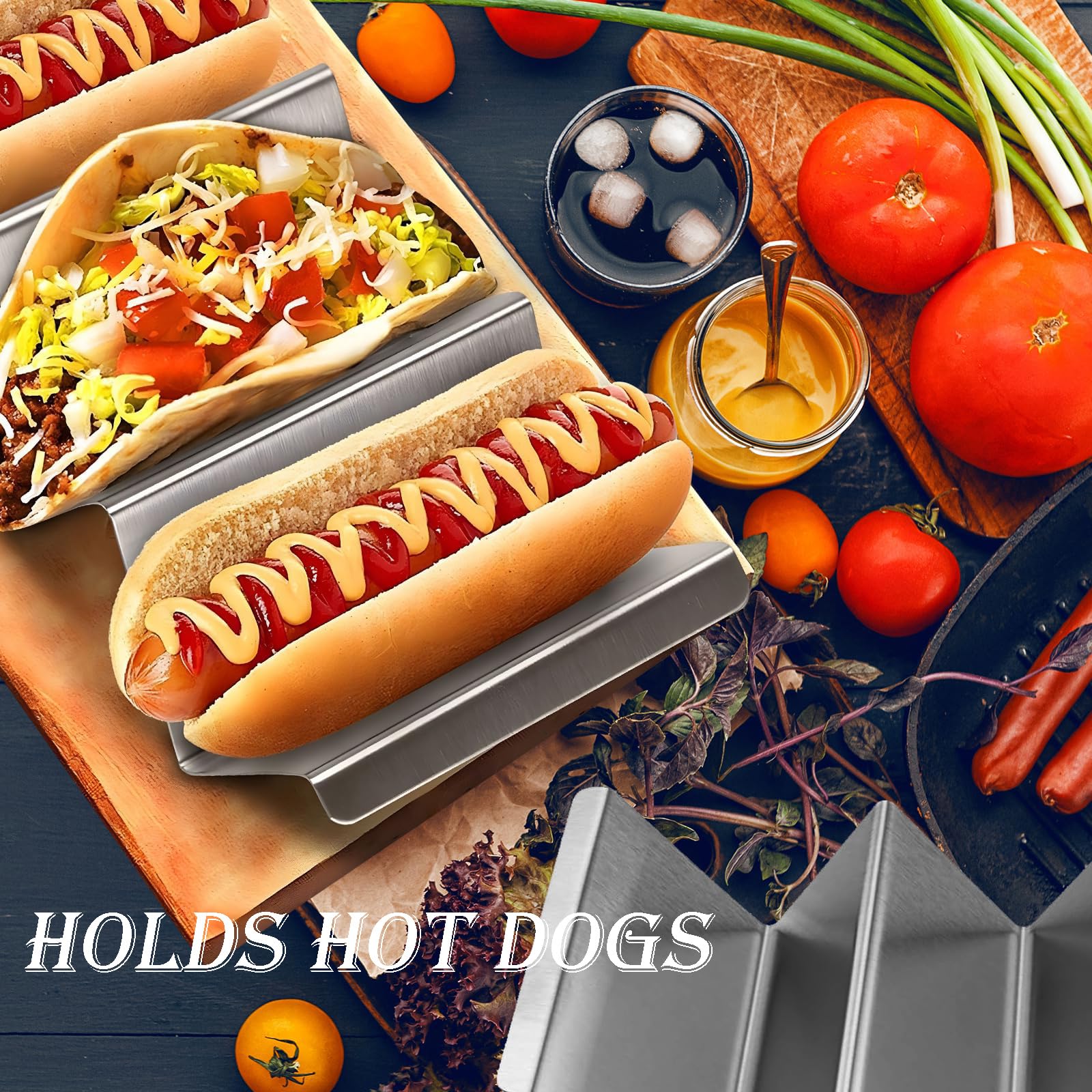 4 Stück Taco Halter, 22cm*10cm*5cm, Taco Ständer mit Griffen, Taco Ständer aus Edelstahl 3-Tacos, Halter Ständer in Wellenform, für Tacos, Pfannkuchen, Würste Behalter, Sandwiches
