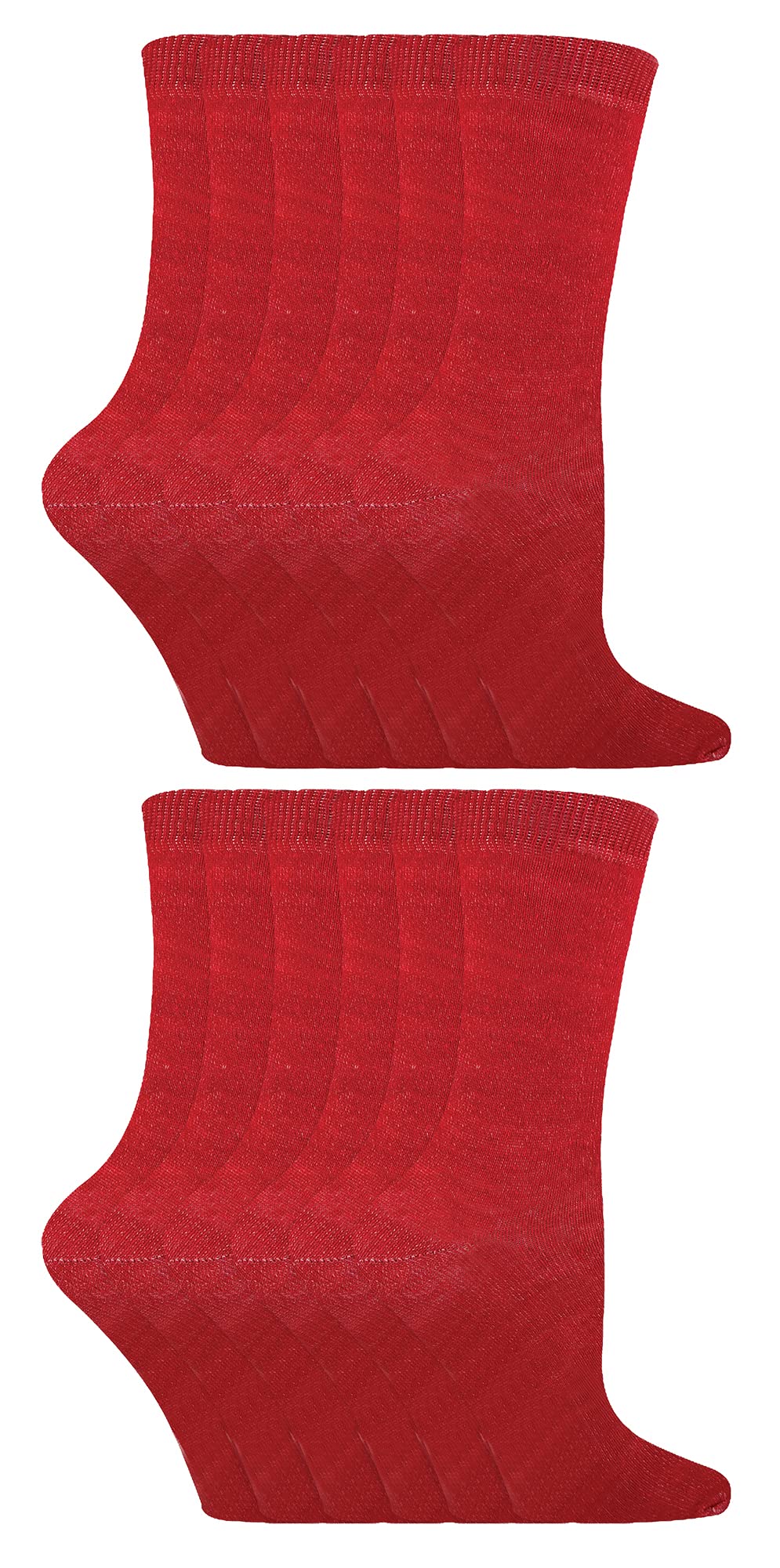 12 Pair Multipack Kids Cotton Colourful Casual Socks | Sock Snob | Plain Dress Socks for Boys & Girls (9-12, Red)