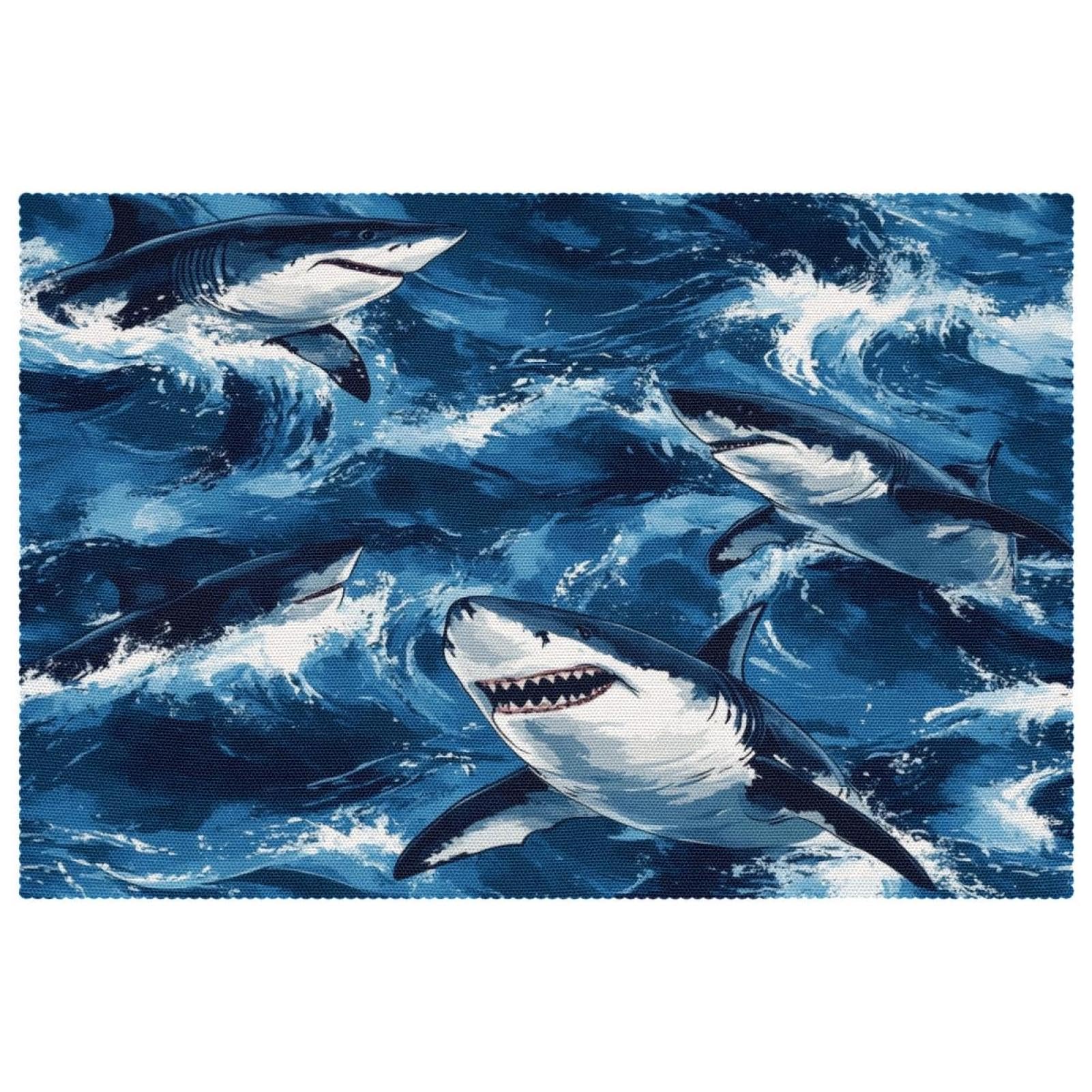 Set de table antidérapant contre rayures et chaleur 30x45cm lot 6 pièces motif requins de l'océan
