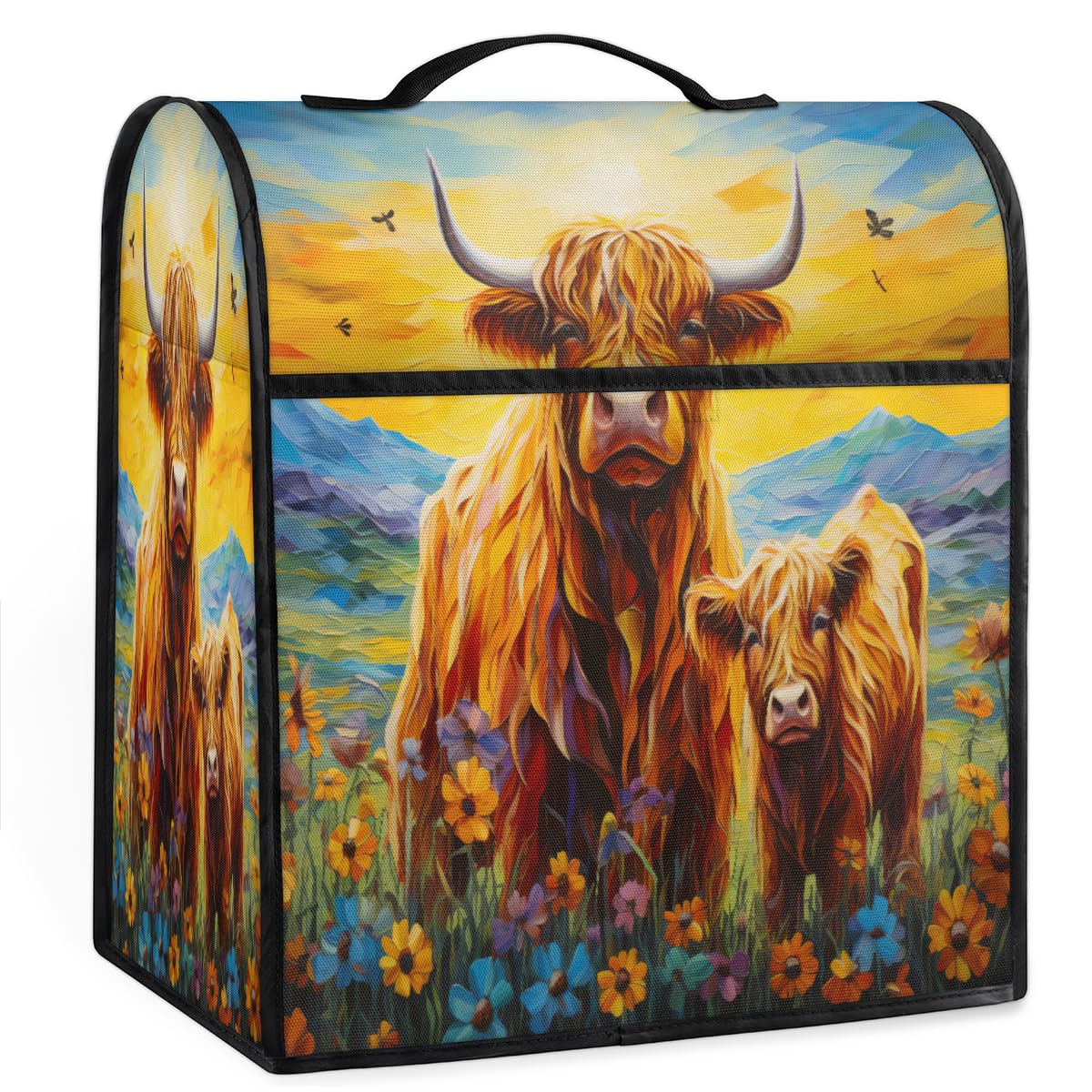 Coffee Maker Cover Watercolor Highland Cow Kitchen Appliance Covers Small Appliance Covers Blender Cover Juicer Cover Dust Covers for Kitchen Appliances with Top Handle and Pockets,Washable,C596