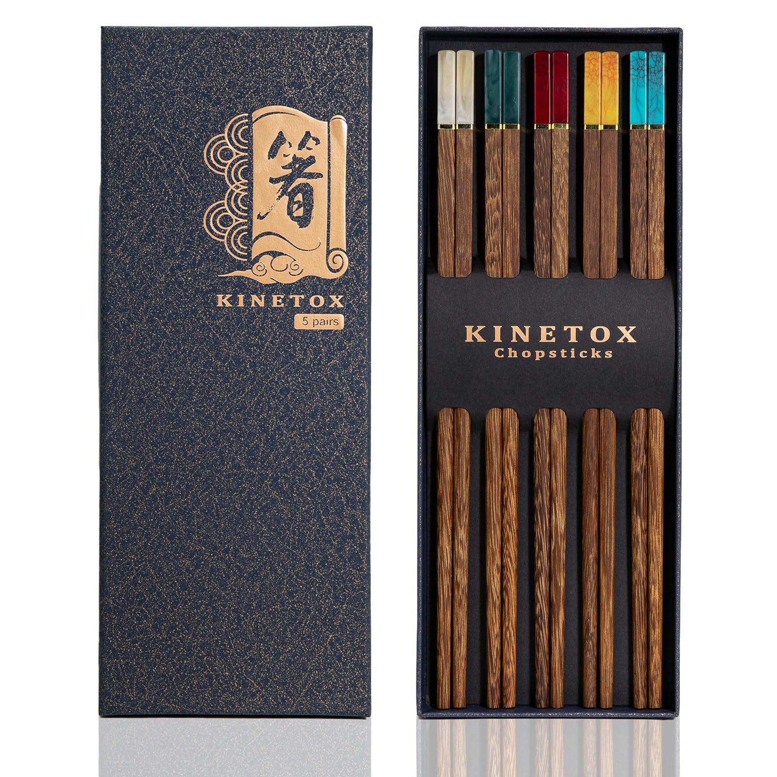 KINETOX Wooden Chopsticks 5 Pairs of Chopsticks Reusable Natural Chopsticks Used as a Gift for Birthdays Moving Home Wedding Christmas Wenge Wood