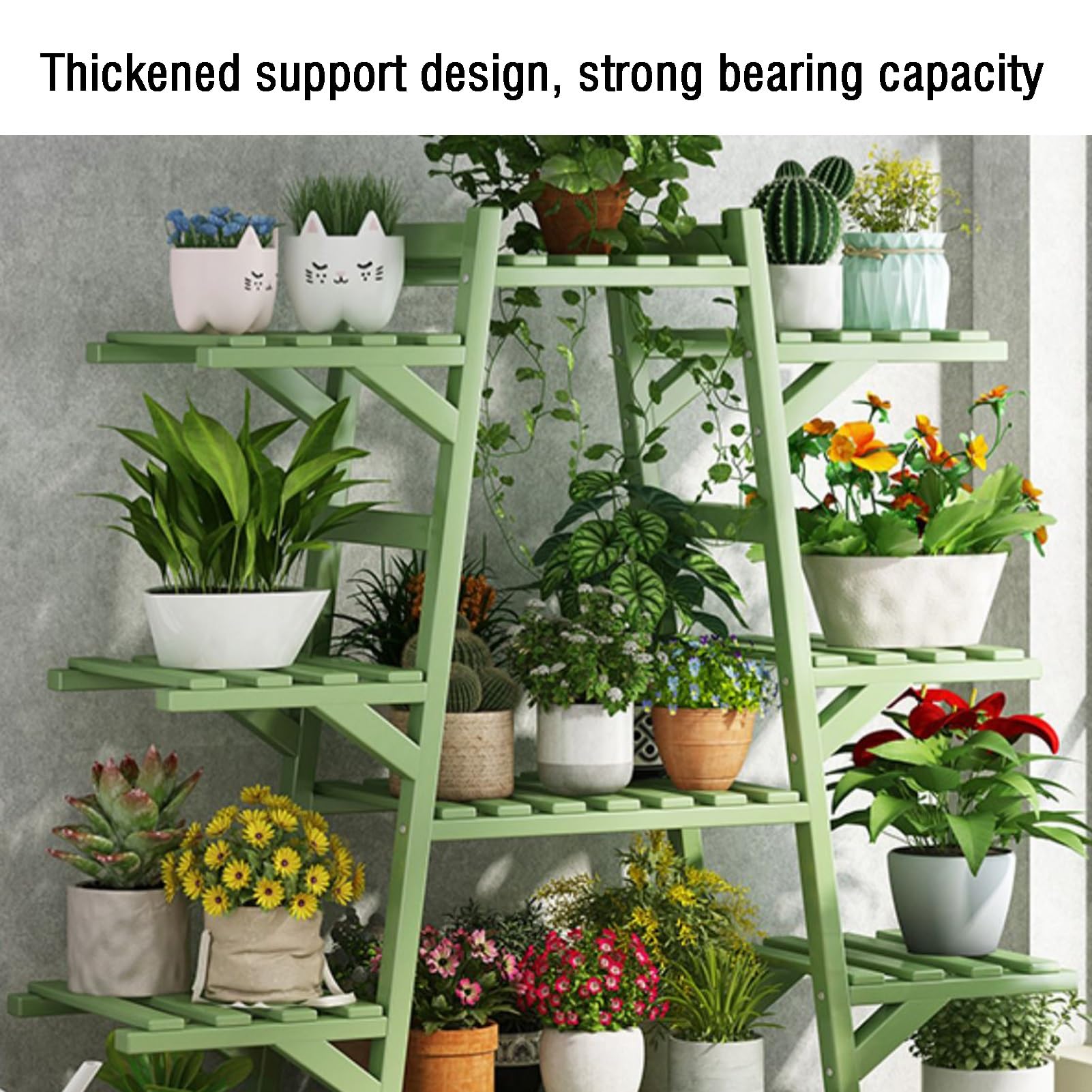 Generisch 12-Tier Solid Wood Plant Stand - Vertical Flower Rack for Indoor/Outdoor Garden - Space-Saving Storage Shelf with Green Trays for Home & Courtyard Decor