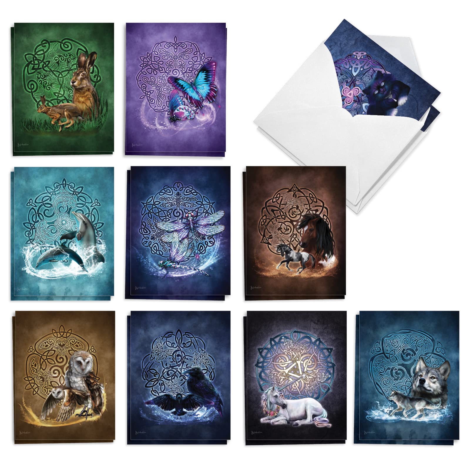 The Best Card Company - Juego de 20 tarjetas de notas en blanco surtidas de 4 x 5.12 pulgadas con sobres (10 diseños, 2 de cada uno) tótem celta AM10207OCB-B2x10