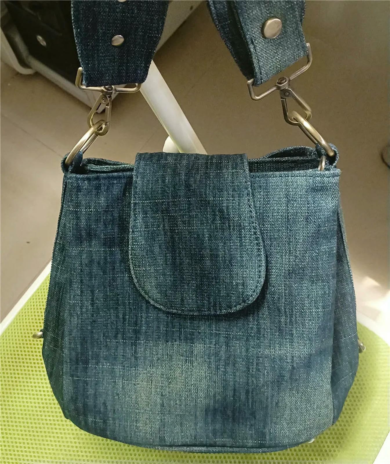 Borsa a Mano Donna Secchiello in Denim Casual Tracolla da Tasche Multiple Design Blu-azzurro-26x21x19 Cm